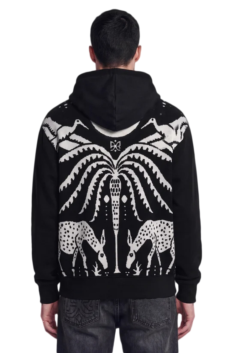 קפוצ’ון איינקר ainker שחור דגם 1130 Black Knit Hoodie 100% כותנה רילקסד פיט רקמה חזה רקמת Jacquard אפריקאית גב