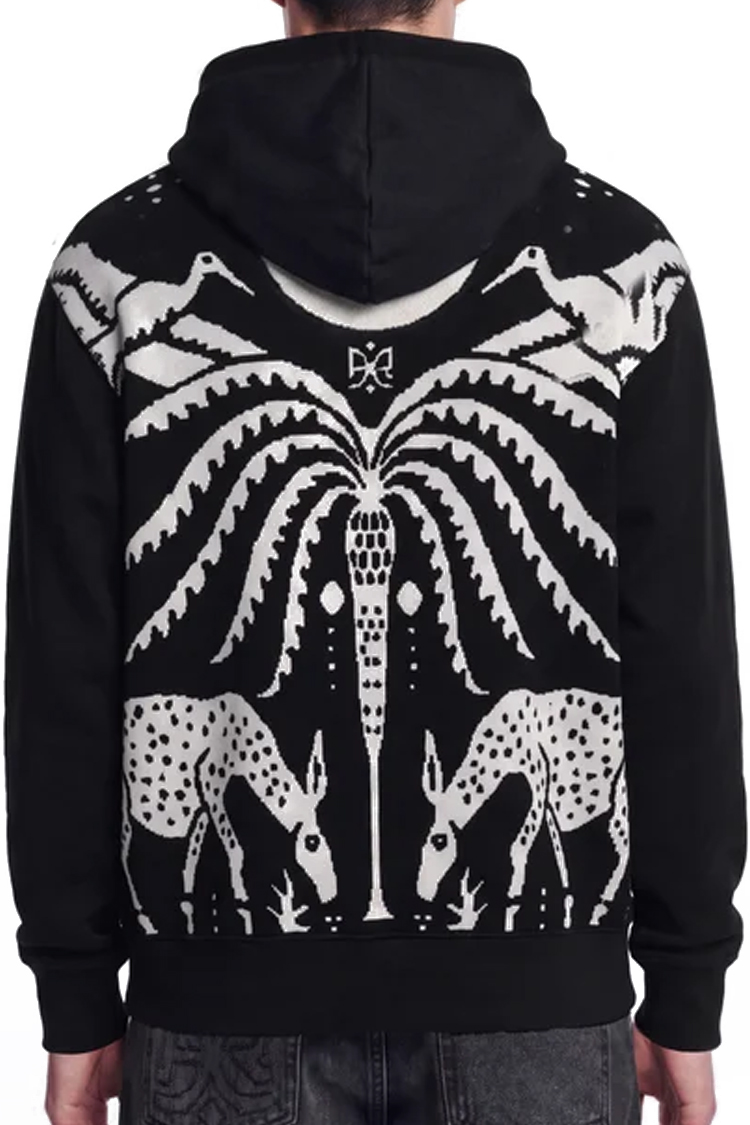 קפוצ'ון איינקר ainker שחור דגם 1130 Black Knit Hoodie 100% כותנה רילקסד פיט רקמה חזה רקמת Jacquard אפריקאית גב