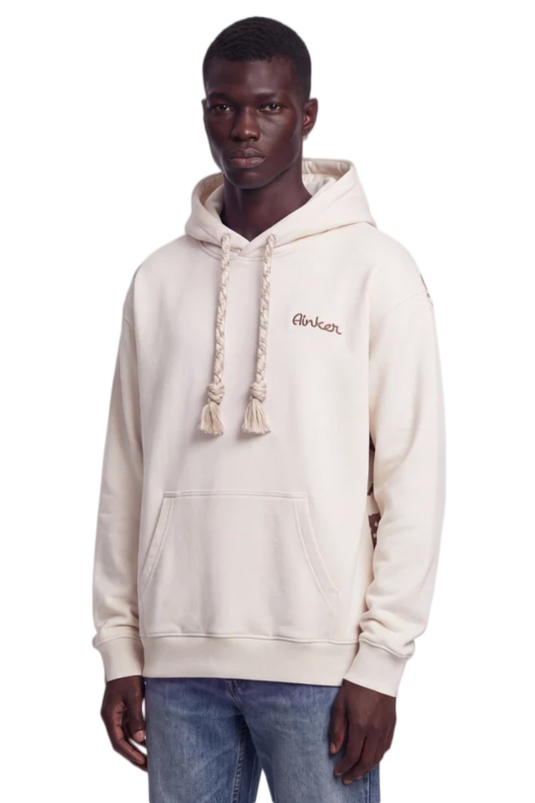 קפוצ'ון איינקר ainker אוף וויט דגם 1130 Black Knit Hoodie 100% כותנה רילקסד פיט רקמה חזה רקמת Jacquard אפריקאית גב