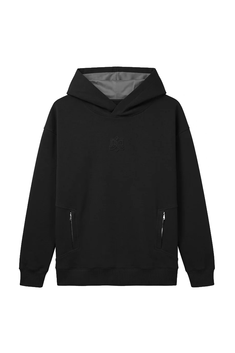 קפוצ'ון אינקר ainker שחור דגם 1050 black hoodie 100% כותנה interlock רילקסד פיט בטנה קונטרסט רקמה חזה גב