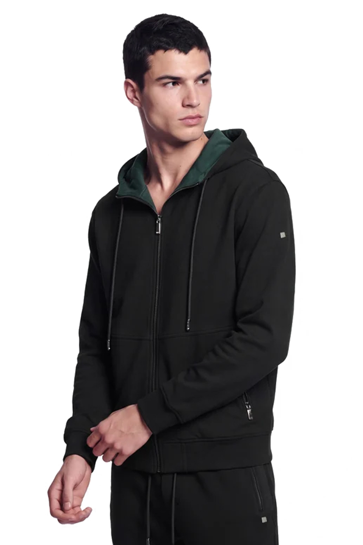 קפוצ'ון איינקר ainker שחור דגם 1051 black hoodie אריגת interlock צפופה גזרה רגילה רקמות לוגו כובע גב כתף רוכסן