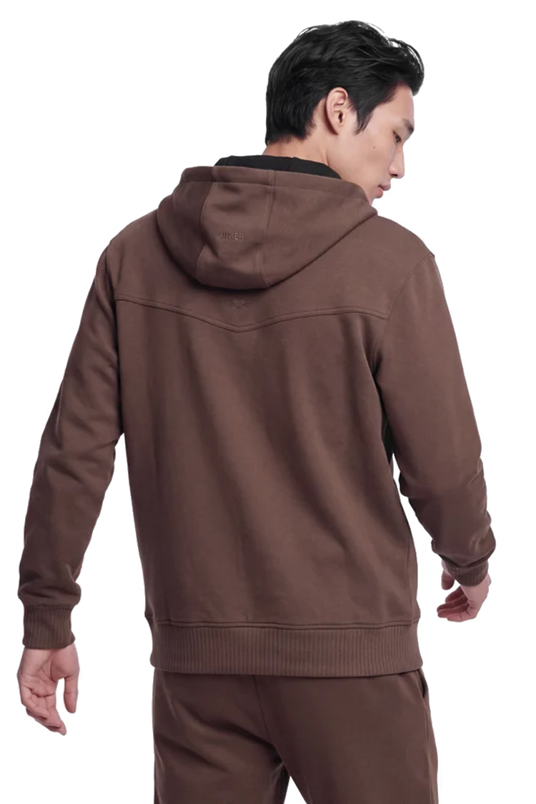 קפוצ’ון איינקר ainker חום דגם 1051 black hoodie אריגת interlock צפופה גזרה רגילה רקמות לוגו כובע גב כתף רוכסן