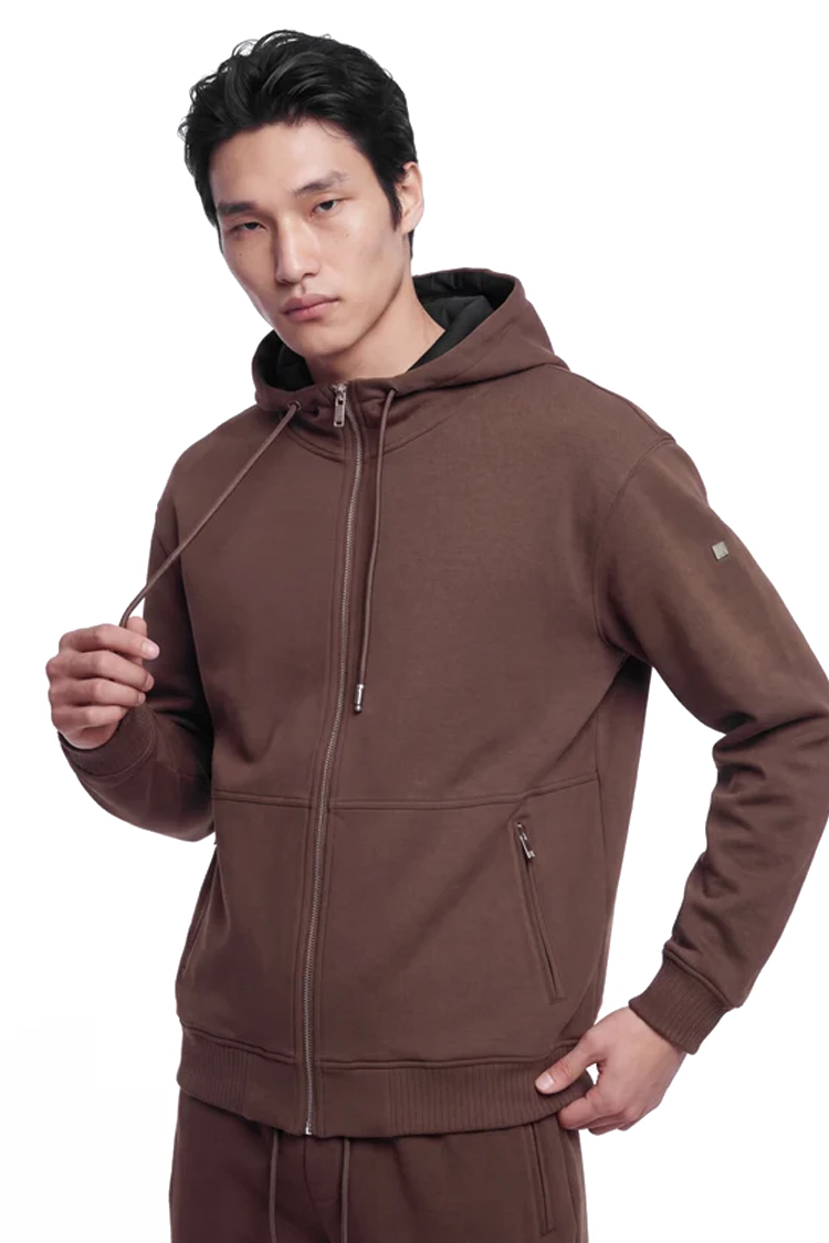 קפוצ'ון איינקר ainker חום דגם 1051 black hoodie אריגת interlock צפופה גזרה רגילה רקמות לוגו כובע גב כתף רוכסן