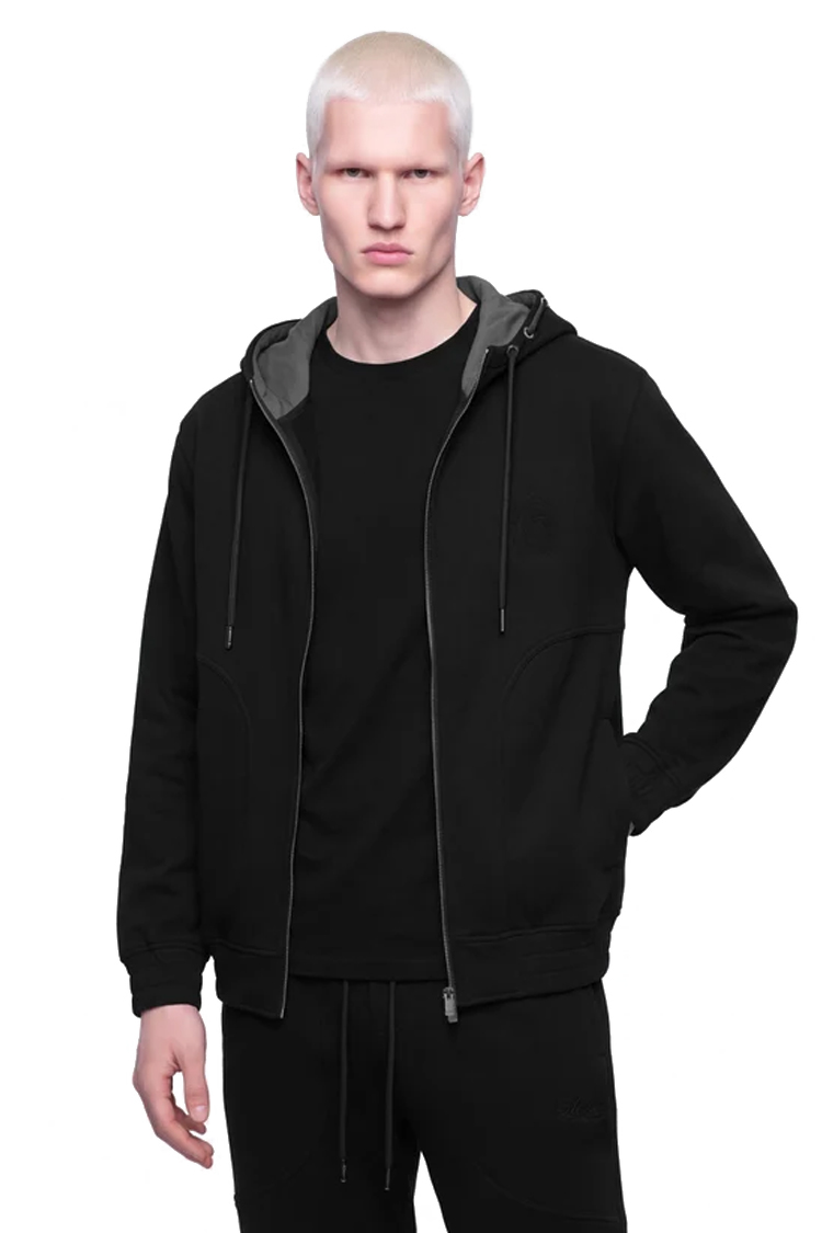 קפוצ'ון איינקר ainker שחור דגם 1069 black hoodie אריגת interlock צפופה גזרה רגילה רקמות לוגו חזה גב טבעות מטאליות שרוך