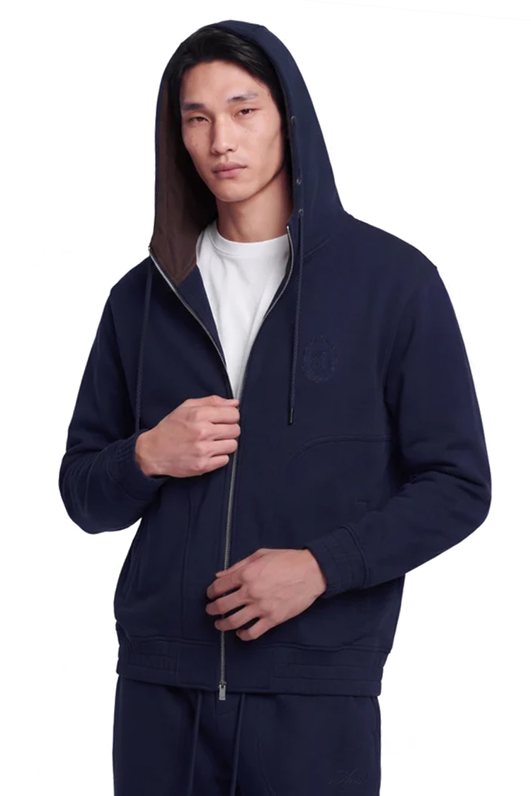 קפוצ'ון איינקר ainker כחול דגם 1069 black hoodie אריגת interlock צפופה גזרה רגילה רקמות לוגו חזה גב טבעות מטאליות שרוך