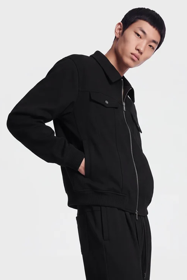ז’קט אינקר ainker שחור דגם 1066 black jacket תשלובת כותנה גזרה רגילה רוכסן צווארון פתוח כיסי חזה תיק תק לוגו עורף lart a obtenir