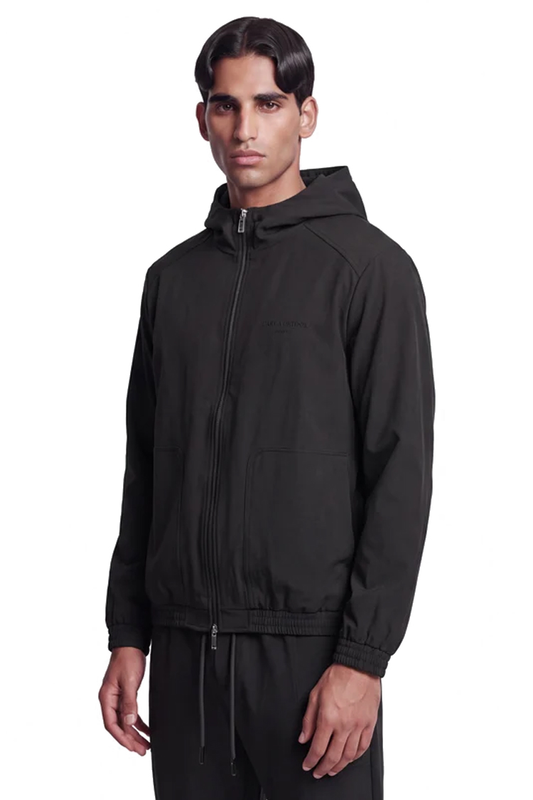 ז'קט קפוצ'ון איינקר ainker שחור דגם 1134 black jacket בד טכני ארוג קל משקל חוסם רוח גזרה נינוחה רקמה כובע