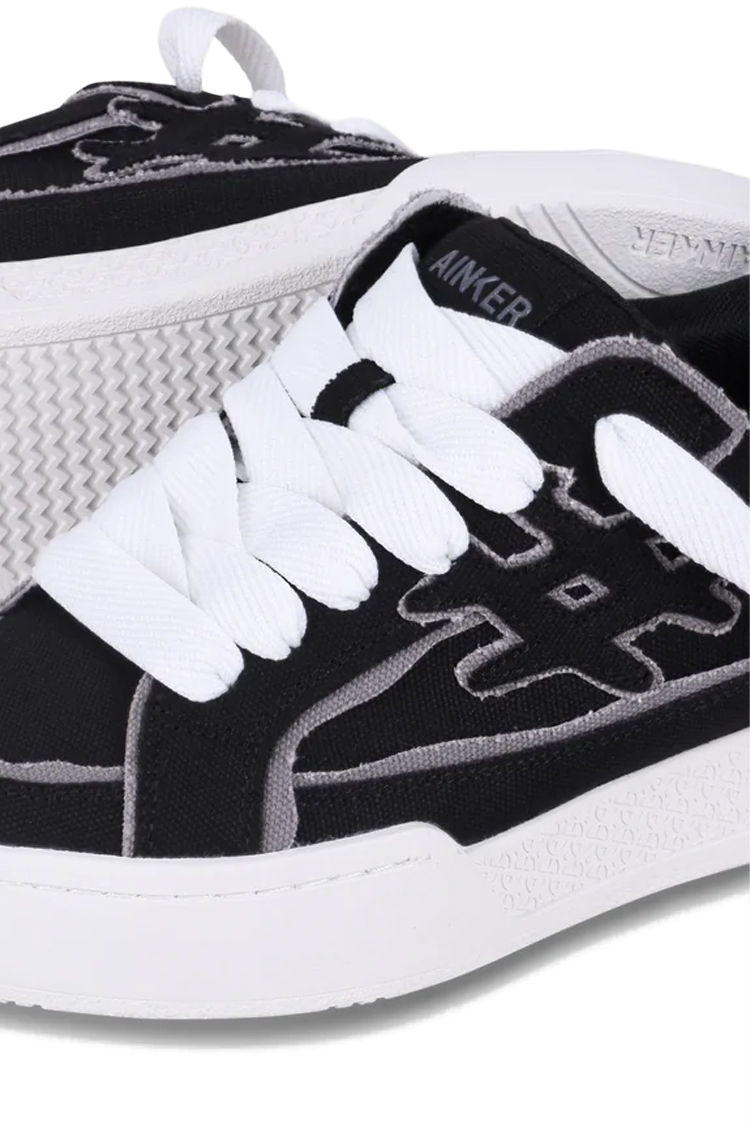 סניקרס איינקר ainker שחור אפור דגם Skate Line Canvas גזרת MID טקסטיל פרום סולמית תבליט עקב