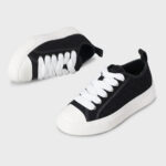 סניקרס אינקר ainker שחור לבן דגם West Coast All Over Canvas גזרת מיד עור קנבס עיטורי עור רקמות לוגו כל הגפה