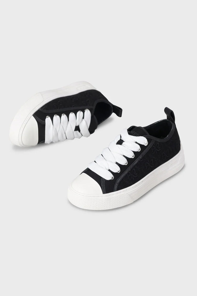 סניקרס אינקר ainker שחור לבן דגם West Coast All Over Canvas גזרת מיד עור קנבס עיטורי עור רקמות לוגו כל הגפה
