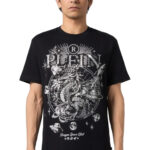 טי שירט פיליפ פליין philipp plein שחור דגם Dragon Stones 100% כותנה רילקסד פיט אבני rhinestones דרקון לוגו חזה