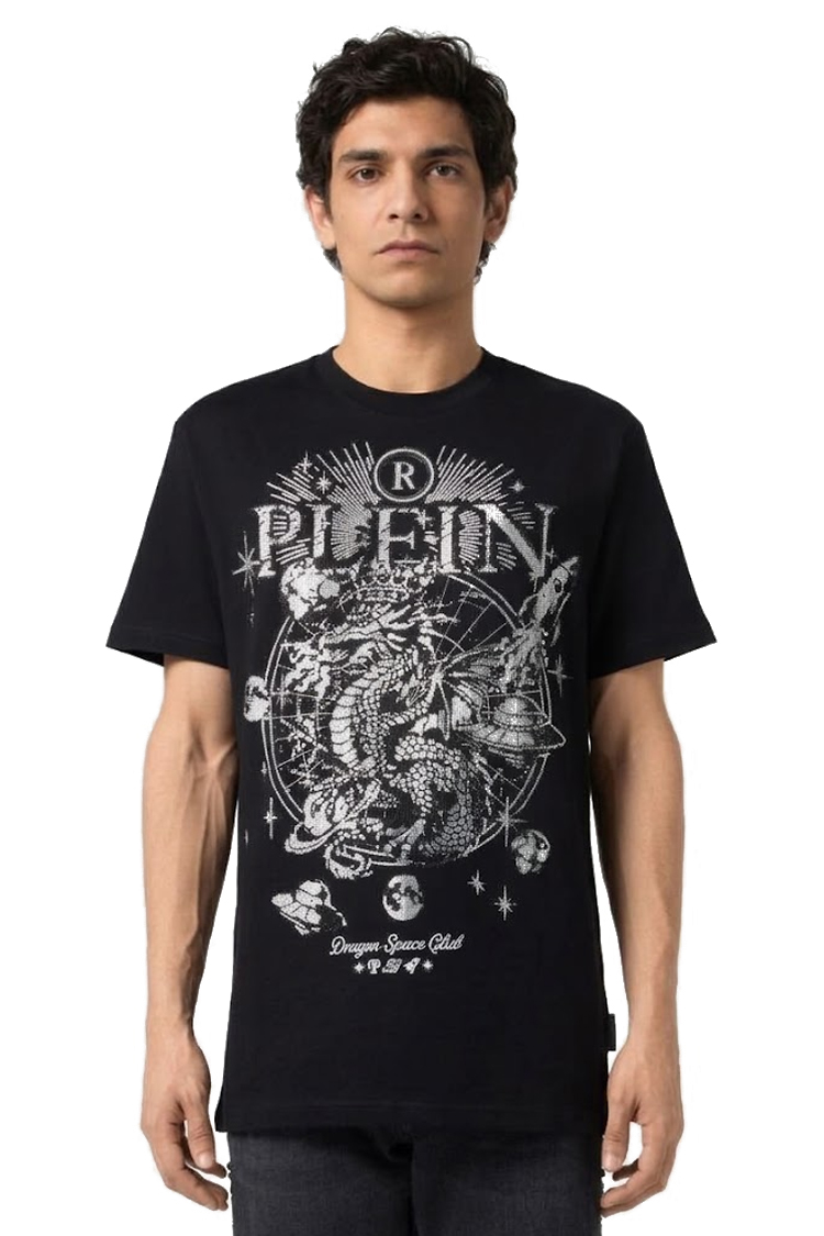 טי שירט פיליפ פליין philipp plein שחור דגם Dragon Stones 100% כותנה רילקסד פיט אבני rhinestones דרקון לוגו חזה