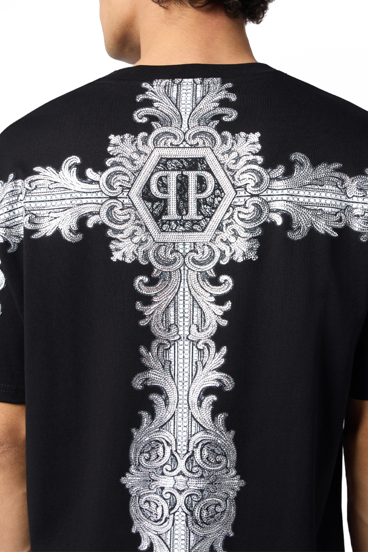 טי שירט פיליפ פליין philipp plein שחור דגם Baroque Stones 100% כותנה רילקסד פיט אבני baroque קריסטלים לוגו