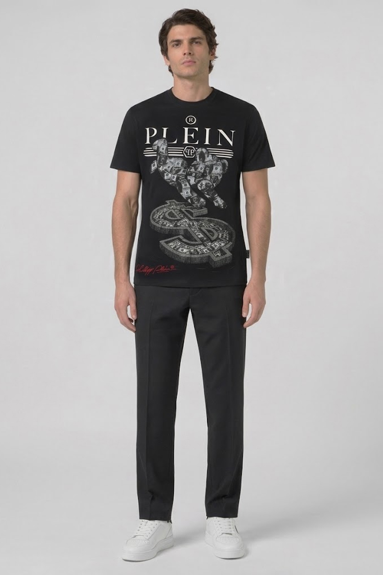 טי שירט פיליפ פליין philipp plein שחור דגם Teddy Dollar 100% כותנה רגילה פיט אבני rhinestones דובי לוגו חזה