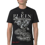 טי שירט פיליפ פליין philipp plein שחור דגם Teddy Dollar 100% כותנה רגילה פיט אבני rhinestones דובי לוגו חזה