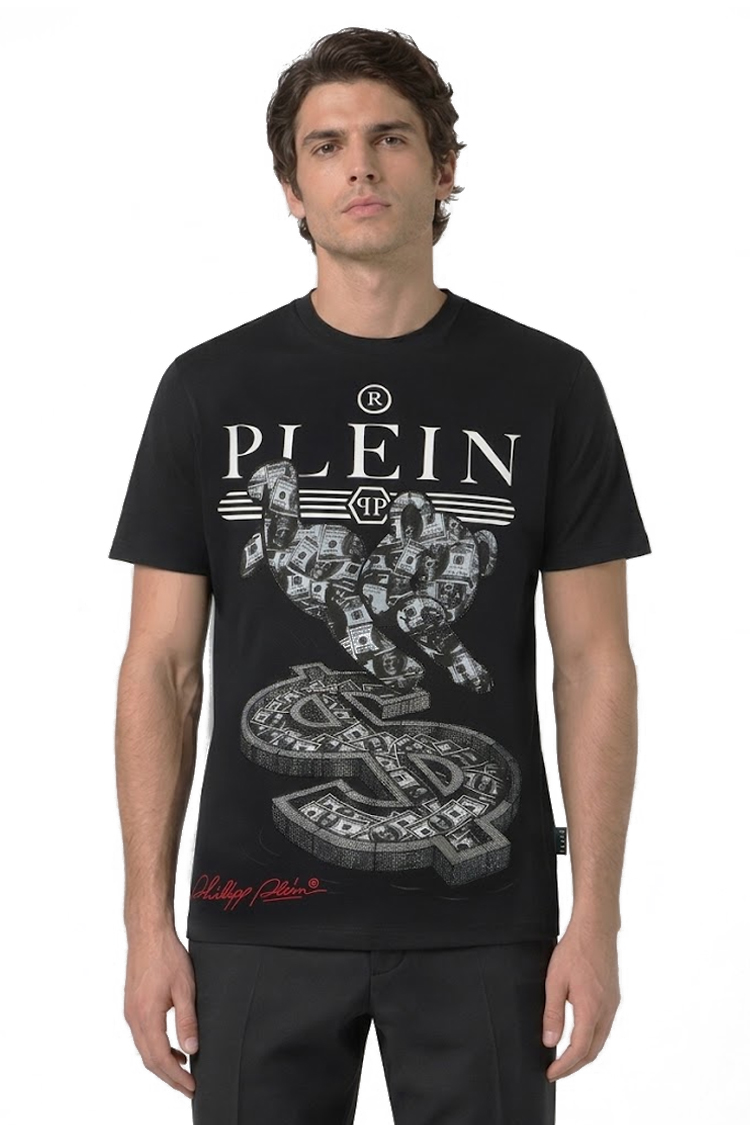 טי שירט פיליפ פליין philipp plein שחור דגם Teddy Dollar 100% כותנה רגילה פיט אבני rhinestones דובי לוגו חזה