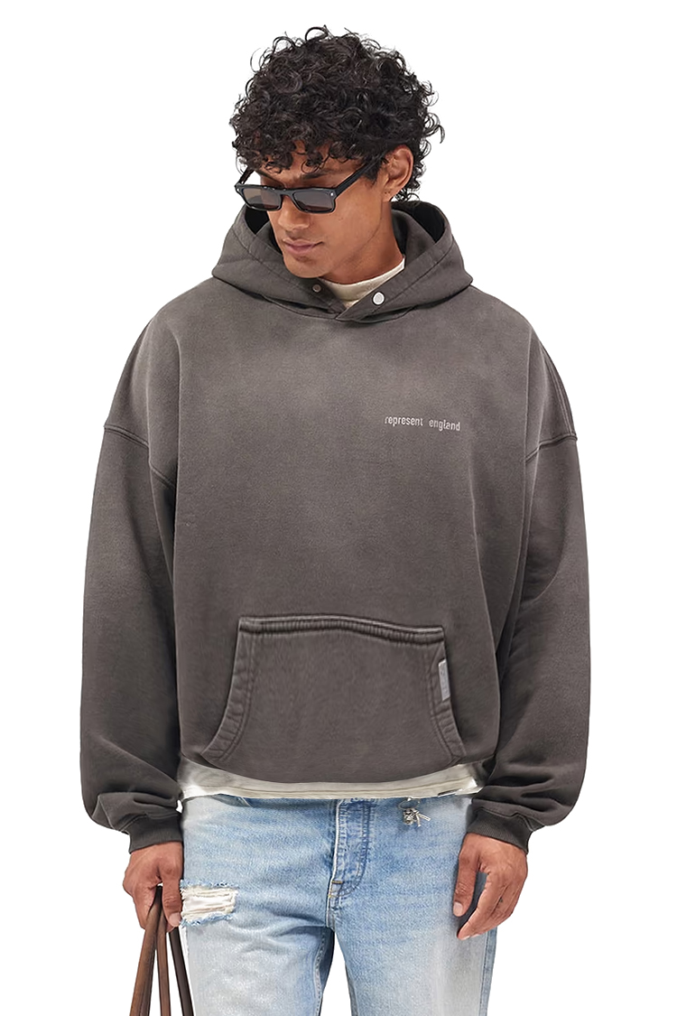 קפוצ'ון רפרזנט represent אפור דהוי דגם Represent Hoodie כותנה אוברסייז משופשף לוגו חזה גב