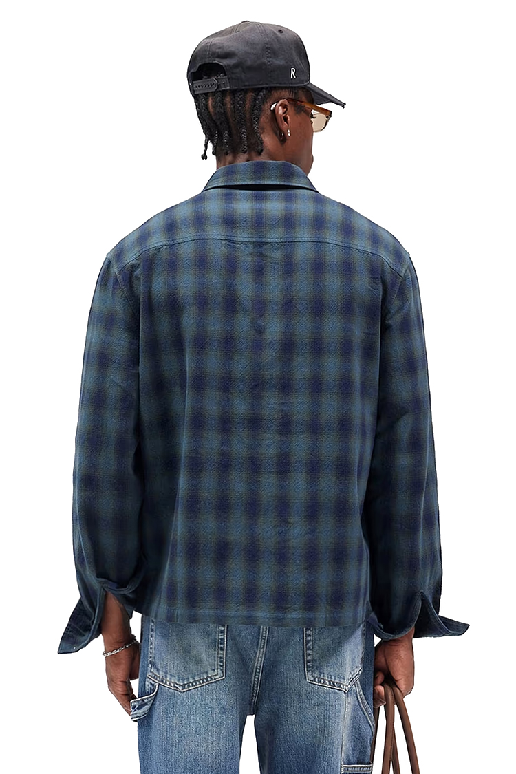 חולצת פלנל רפרזנט represent כחול משובץ דגם represent plaid shirt 100 אחוז כותנה משופשף ידנית כיס חזה
