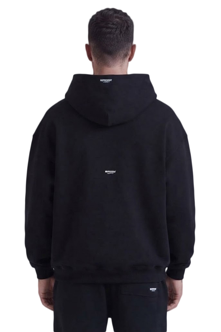 קפוצ’ון רפרזנט represent שחור דגם Relaxed-Fit Cotton Hoodie כותנה רילקסד פיט ניטים בצווארון לוגו