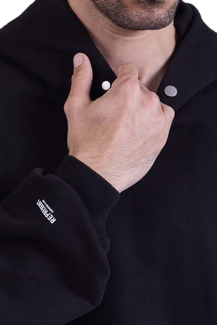 קפוצ’ון רפרזנט represent שחור דגם Relaxed-Fit Cotton Hoodie כותנה רילקסד פיט ניטים בצווארון לוגו
