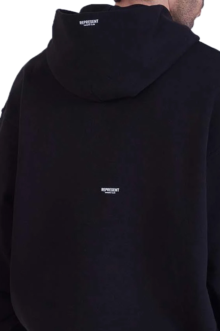קפוצ'ון רפרזנט represent שחור דגם Relaxed-Fit Cotton Hoodie כותנה רילקסד פיט ניטים בצווארון לוגו