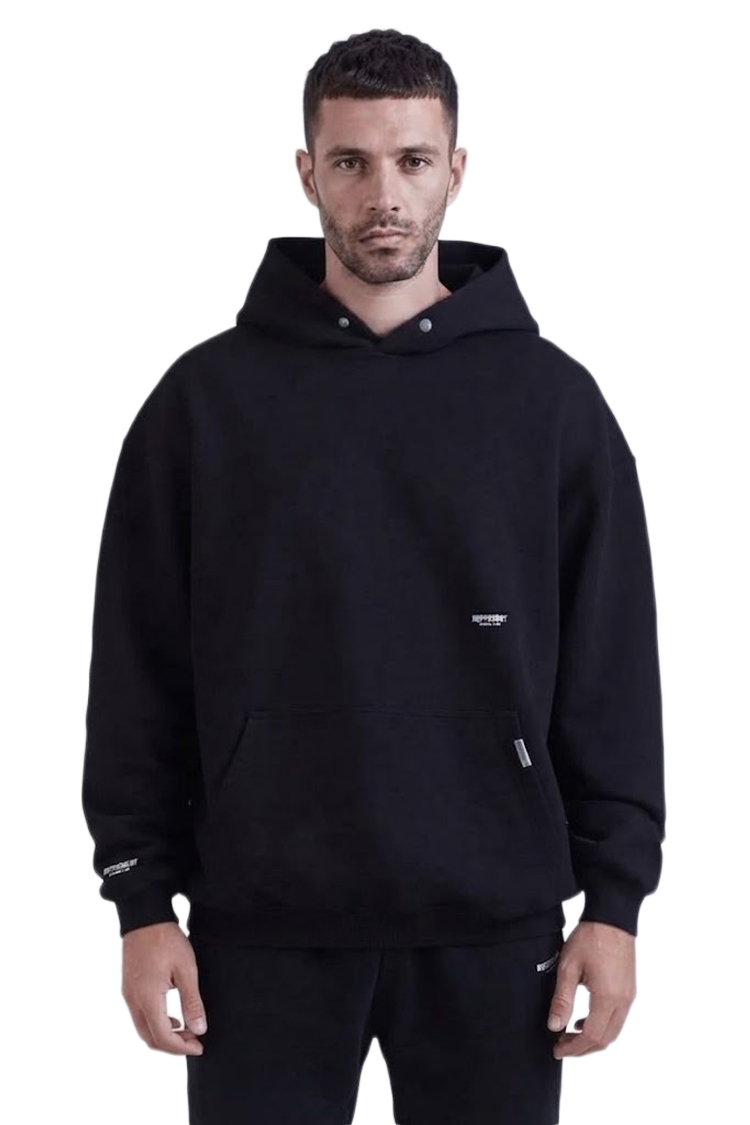 קפוצ'ון רפרזנט represent שחור דגם Relaxed-Fit Cotton Hoodie כותנה רילקסד פיט ניטים בצווארון לוגו