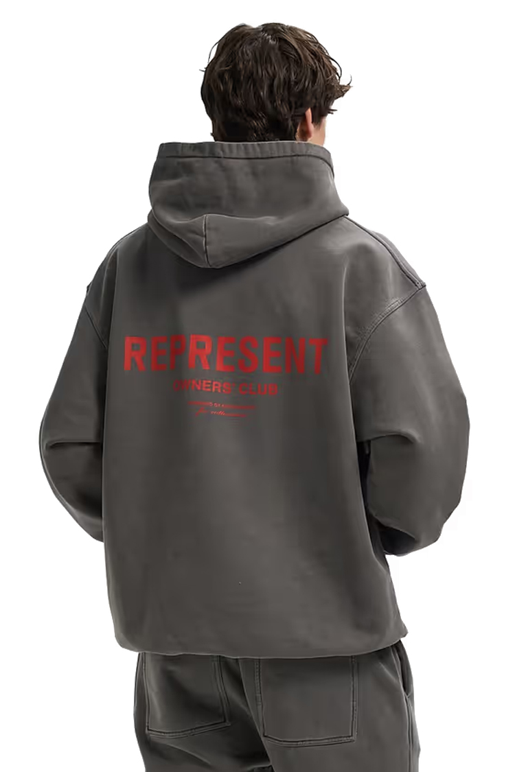 קפוצ’ון רפרזנט represent שחור דגם Owners Club Hoodie 480gsm כותנה כבדה אוברסייז לוגו חזה גב