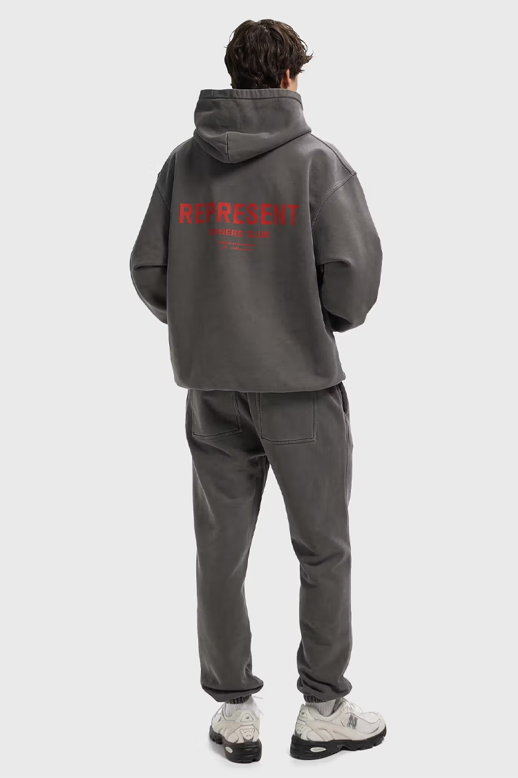 קפוצ’ון רפרזנט represent שחור דגם Owners Club Hoodie 480gsm כותנה כבדה אוברסייז לוגו חזה גב