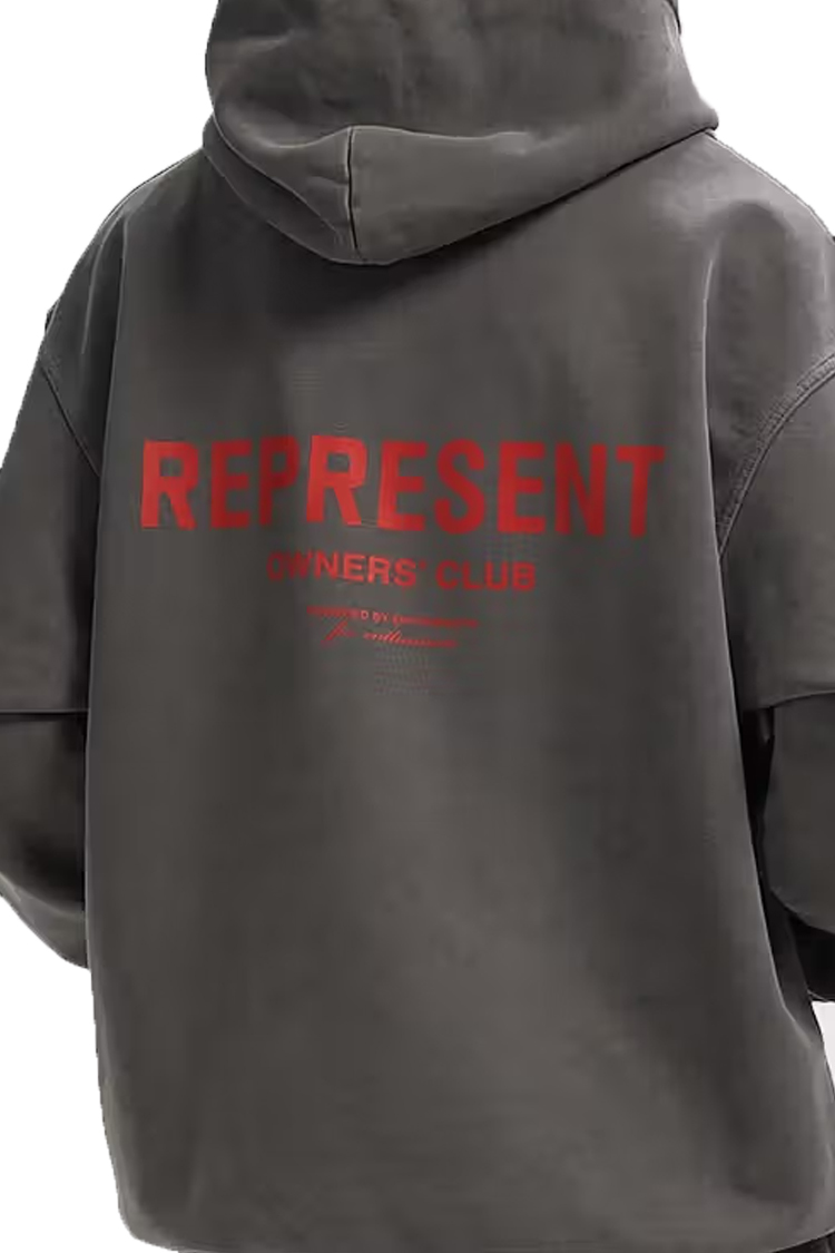 קפוצ’ון רפרזנט represent שחור דגם Owners Club Hoodie 480gsm כותנה כבדה אוברסייז לוגו חזה גב