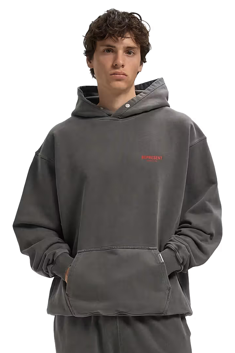 קפוצ'ון רפרזנט represent שחור דגם Owners Club Hoodie 480gsm כותנה כבדה אוברסייז לוגו חזה גב