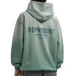 קפוצ’ון רפרזנט represent ירוק דהוי דגם Owners Club Hoodie 480gsm כותנה כבדה אוברסייז לוגו חזה גב