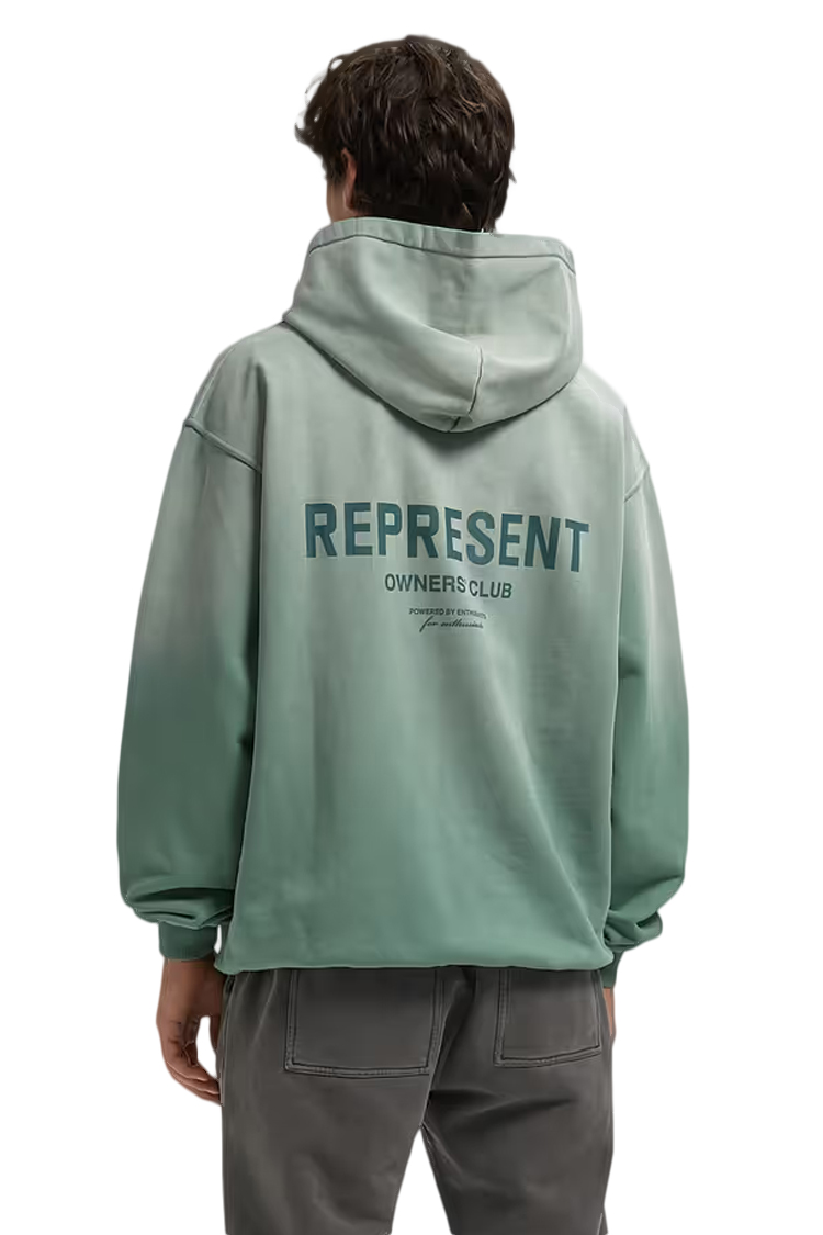קפוצ’ון רפרזנט represent ירוק דהוי דגם Owners Club Hoodie 480gsm כותנה כבדה אוברסייז לוגו חזה גב