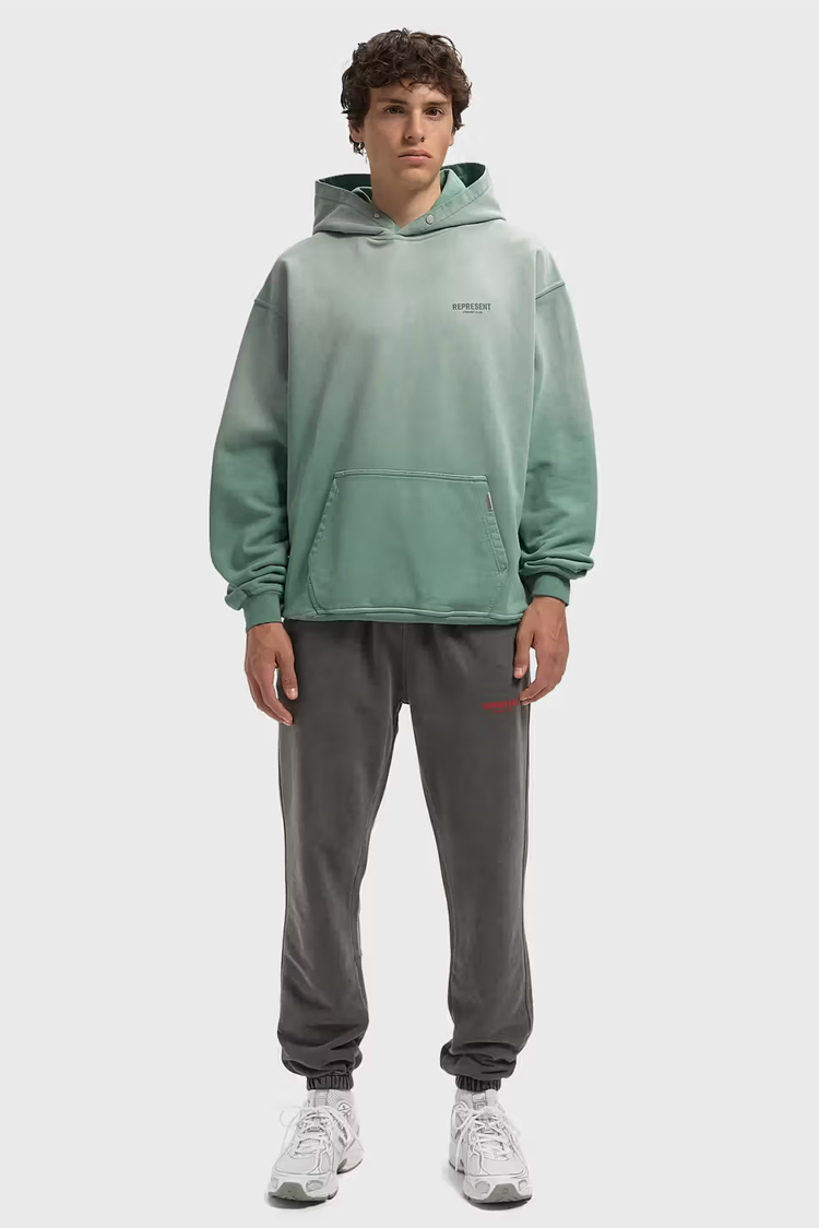 קפוצ’ון רפרזנט represent ירוק דהוי דגם Owners Club Hoodie 480gsm כותנה כבדה אוברסייז לוגו חזה גב