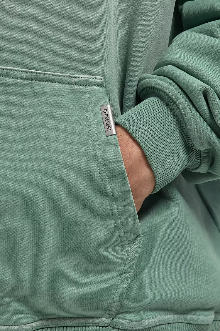 קפוצ’ון רפרזנט represent ירוק דהוי דגם Owners Club Hoodie 480gsm כותנה כבדה אוברסייז לוגו חזה גב