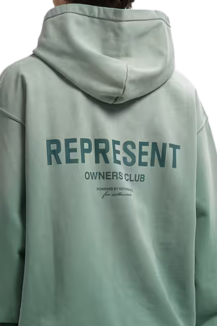 קפוצ'ון רפרזנט represent ירוק דהוי דגם Owners Club Hoodie 480gsm כותנה כבדה אוברסייז לוגו חזה גב