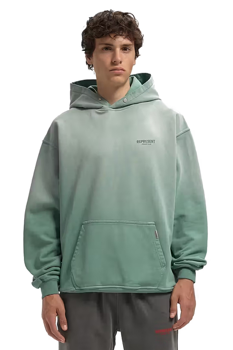 קפוצ'ון רפרזנט represent ירוק דהוי דגם Owners Club Hoodie 480gsm כותנה כבדה אוברסייז לוגו חזה גב