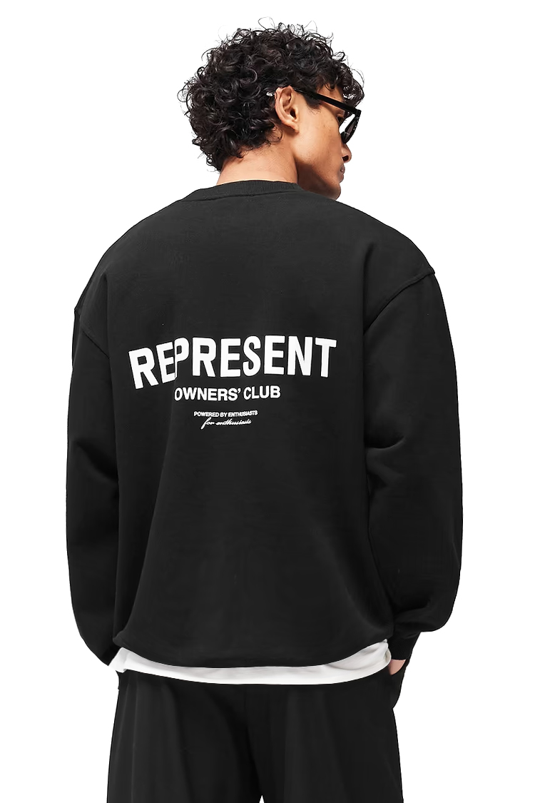 סווטשירט רפרזנט represent שחור דגם Owners Club Sweater כותנה כבדה אוברסייז לוגו חזה גב