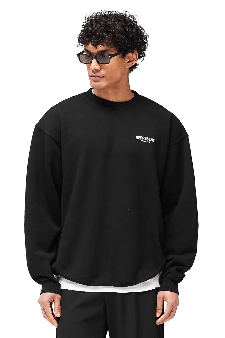 סווטשירט רפרזנט represent שחור דגם Owners Club Sweater כותנה כבדה אוברסייז לוגו חזה גב