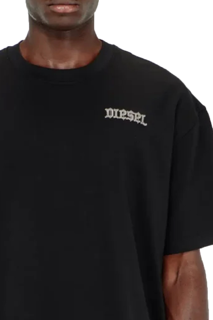 טי שירט דיזל diesel שחור דגם t-boggy-aa5 תשלובת כותנה אובר סייז רקמת נשר חזה טרסט הדפס גב