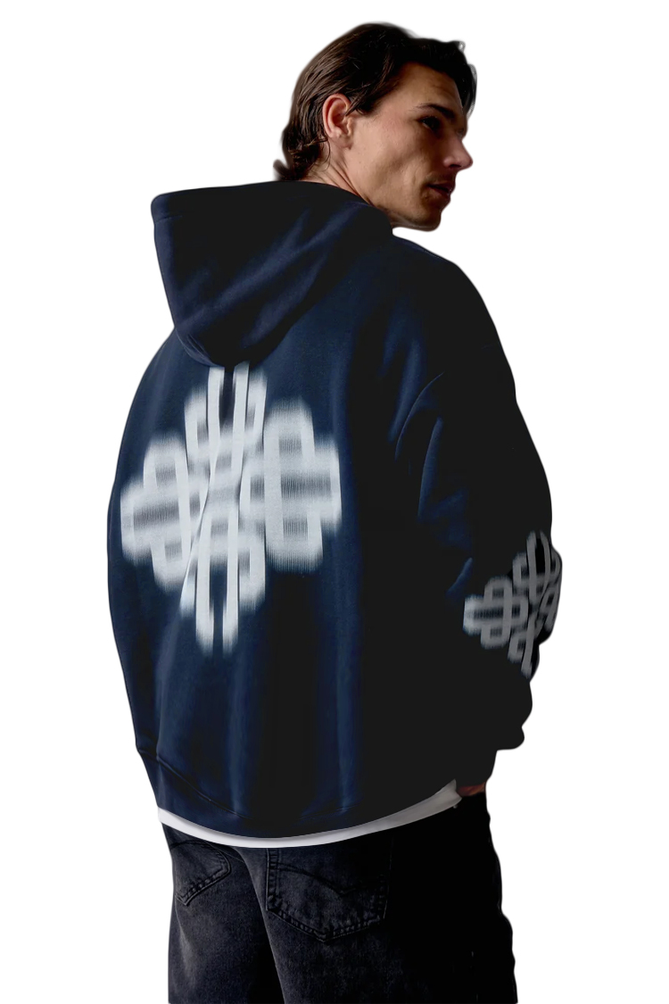 קפוצ’ון קוטור קלאב the couture club כחול כהה דגם Motion Blurred Zip Through כותנה רילקסד פיט ריצרץ לוגו motion blur