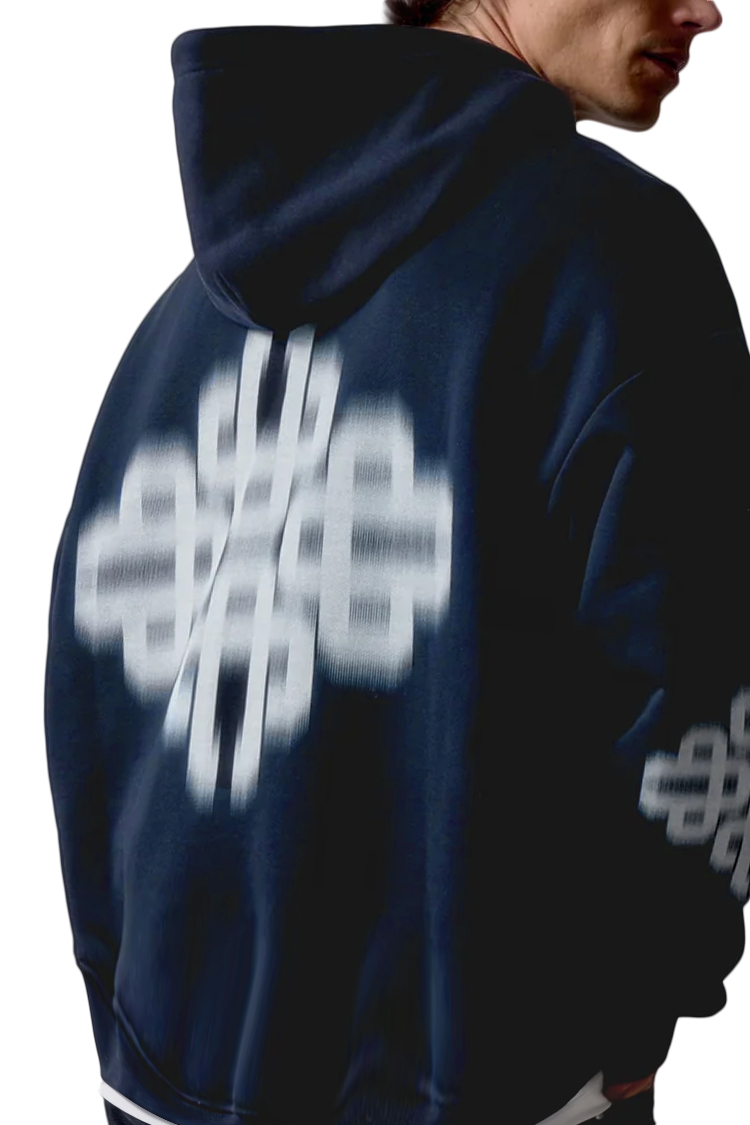 קפוצ'ון קוטור קלאב the couture club כחול כהה דגם Motion Blurred Zip Through כותנה רילקסד פיט ריצרץ לוגו motion blur